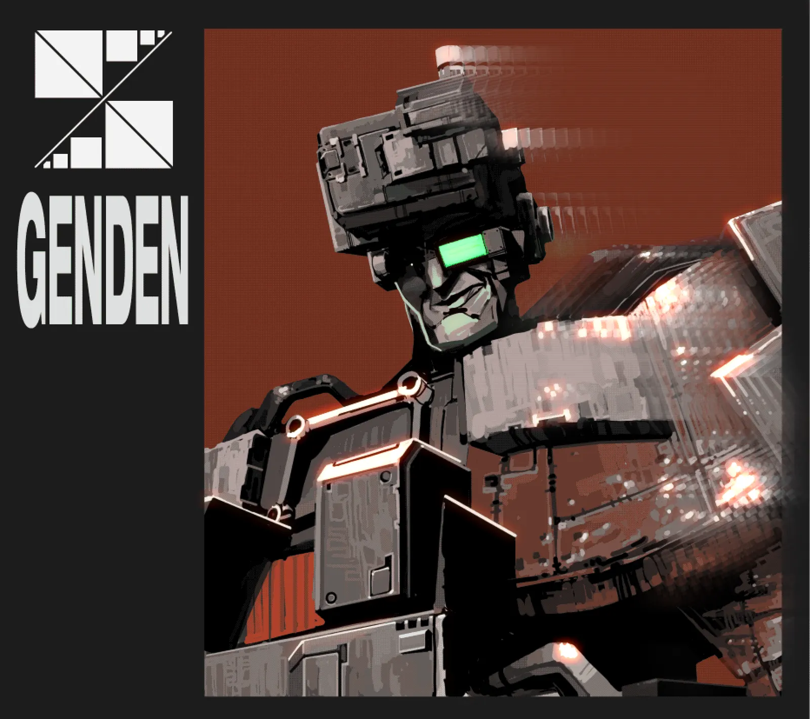 Ganden faction card: an armoured figure on rust red