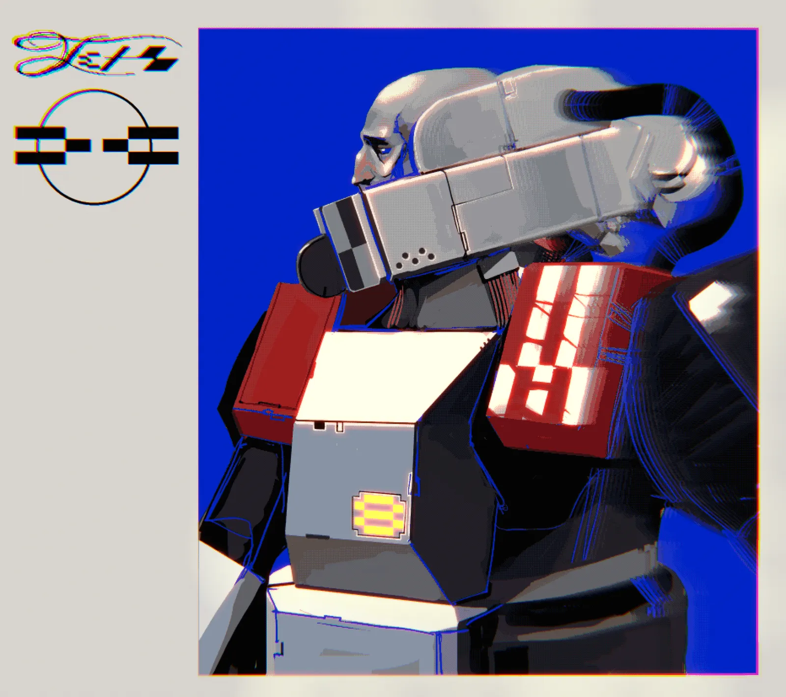 Teks faction card: a heavy figure on blue