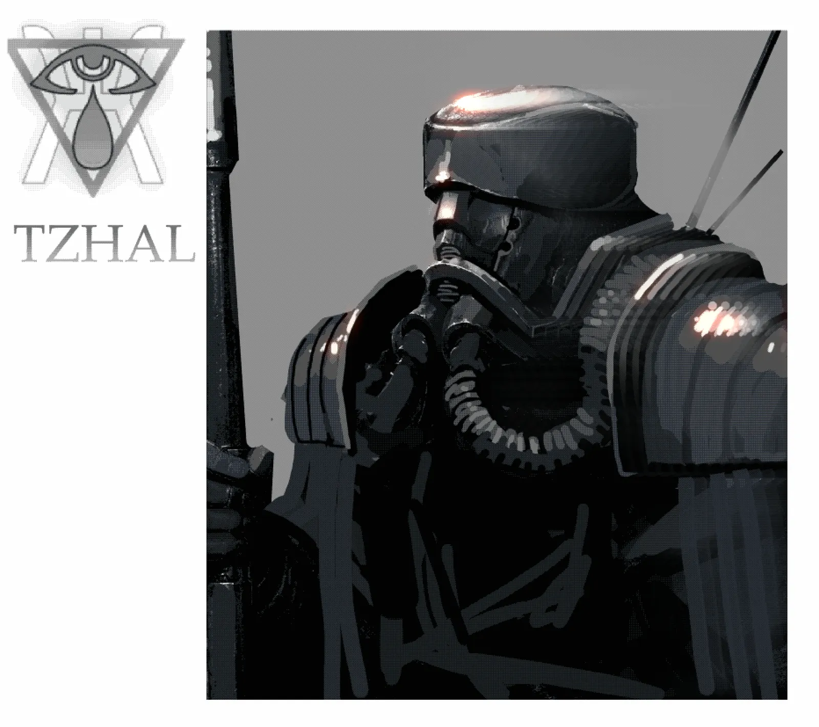TZHAL faction card: a masked soldier in grey